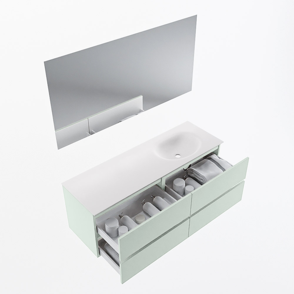 MONDIAZ VICA 140cm mueble de baño Greey 4 cajones. Lavabo MOON Derecho sin orificio color Talc con espejo LED. 7 MONDIAZ VICA 140cm mueble de baño Greey 4 cajones. Lavabo MOON Derecho sin orificio color Talc con espejo LED. - Imagen 7