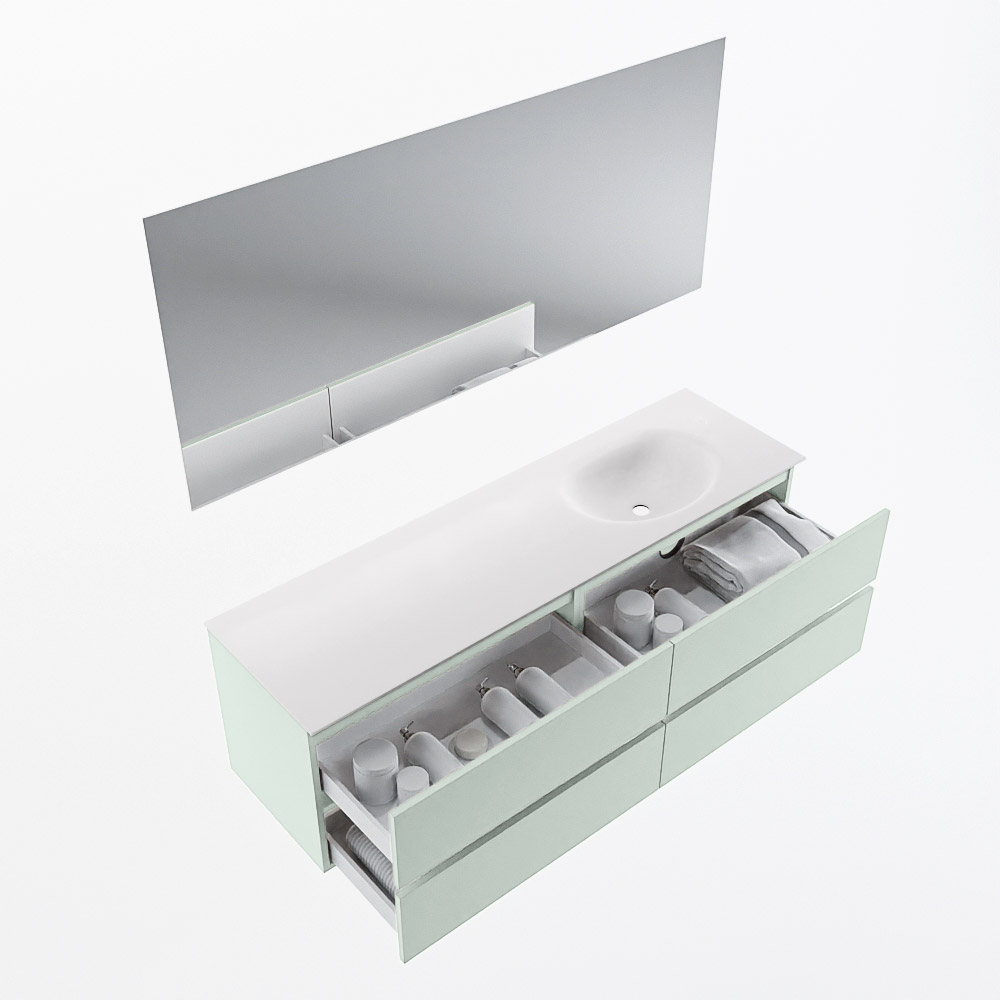 MONDIAZ VICA 160cm mueble de baño Greey 4 cajones. Lavabo MOON Derecho sin orificio color Talc con espejo LED. 7 MONDIAZ VICA 160cm mueble de baño Greey 4 cajones. Lavabo MOON Derecho sin orificio color Talc con espejo LED. - Imagen 7