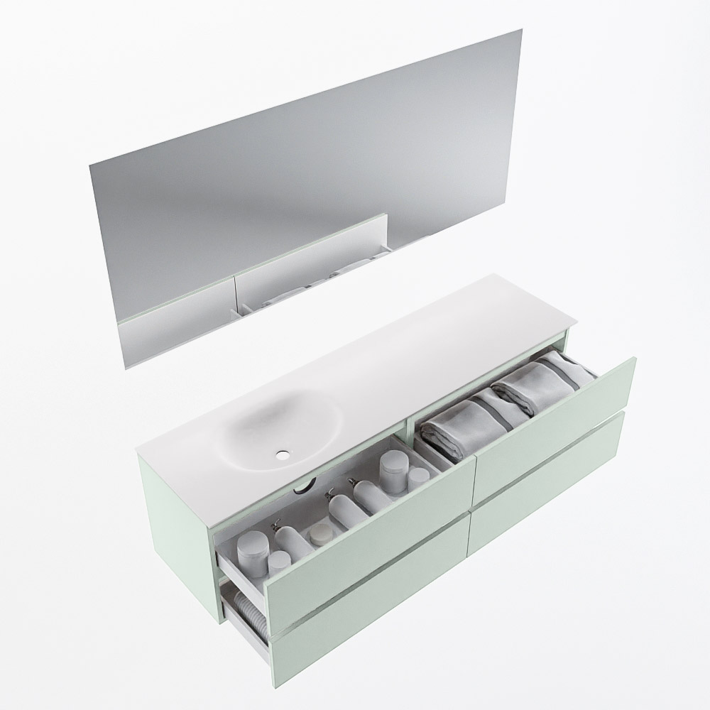 MONDIAZ VICA 170cm mueble de baño Greey 4 cajones. Lavabo MOON Izquierda 1 orificio color Talc con espejo LED. 7 MONDIAZ VICA 170cm mueble de baño Greey 4 cajones. Lavabo MOON Izquierda 1 orificio color Talc con espejo LED. - Imagen 7