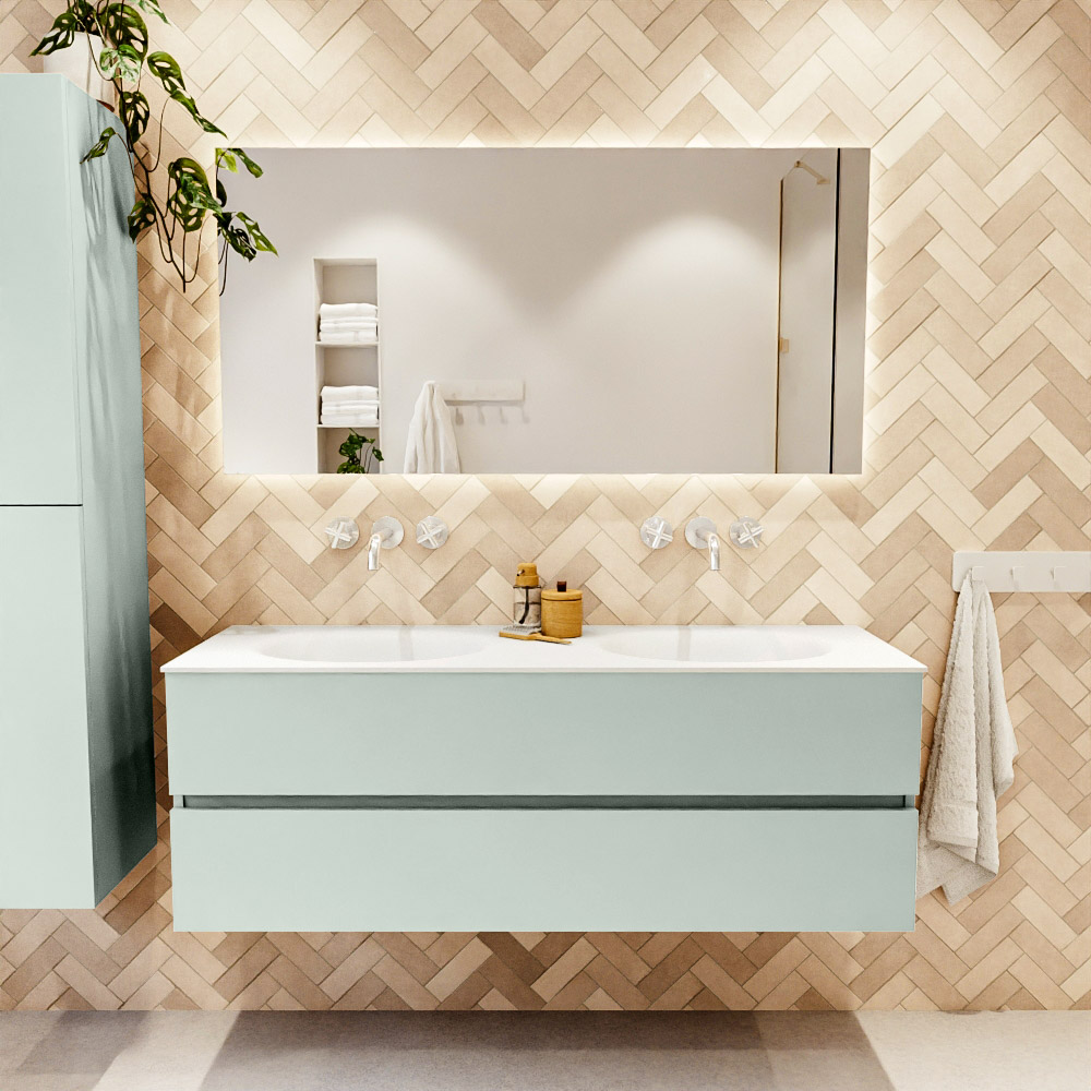 MONDIAZ VICA 140cm mueble de baño Greey 2 cajones. Lavabo MOON Doble sin orificio color Talc con espejo LED. 2 MONDIAZ VICA 140cm mueble de baño Greey 2 cajones. Lavabo MOON Doble sin orificio color Talc con espejo LED. - Imagen 2