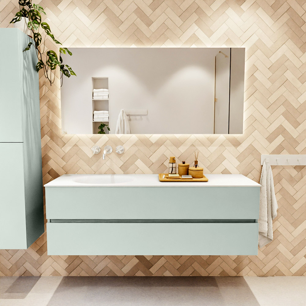 MONDIAZ VICA 150cm mueble de baño Greey 2 cajones. Lavabo MOON Izquierda sin orificio color Talc con espejo LED. 2 MONDIAZ VICA 150cm mueble de baño Greey 2 cajones. Lavabo MOON Izquierda sin orificio color Talc con espejo LED. - Imagen 2