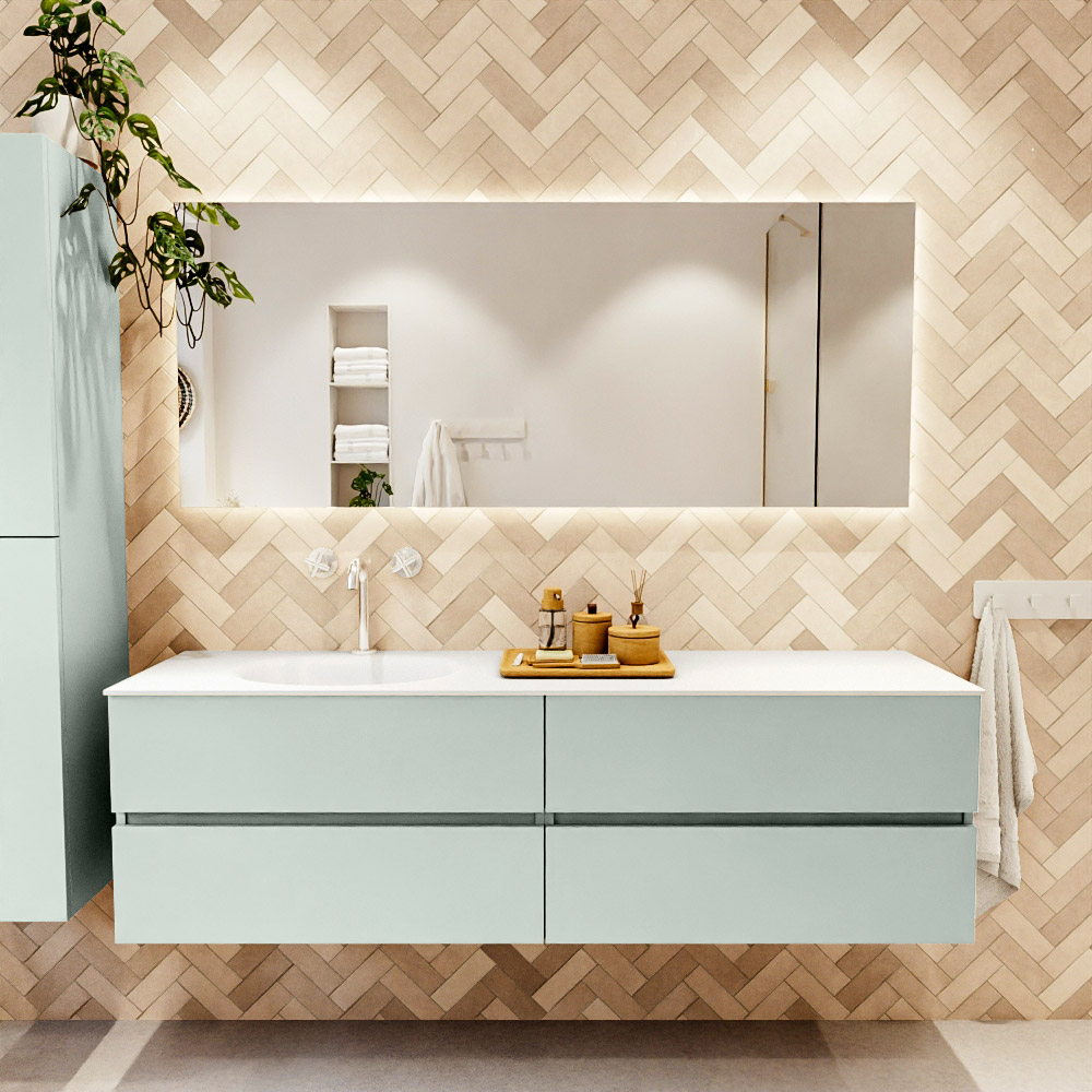 MONDIAZ VICA 170cm mueble de baño Greey 4 cajones. Lavabo MOON Izquierda 1 orificio color Talc con espejo LED. 2 MONDIAZ VICA 170cm mueble de baño Greey 4 cajones. Lavabo MOON Izquierda 1 orificio color Talc con espejo LED. - Imagen 2