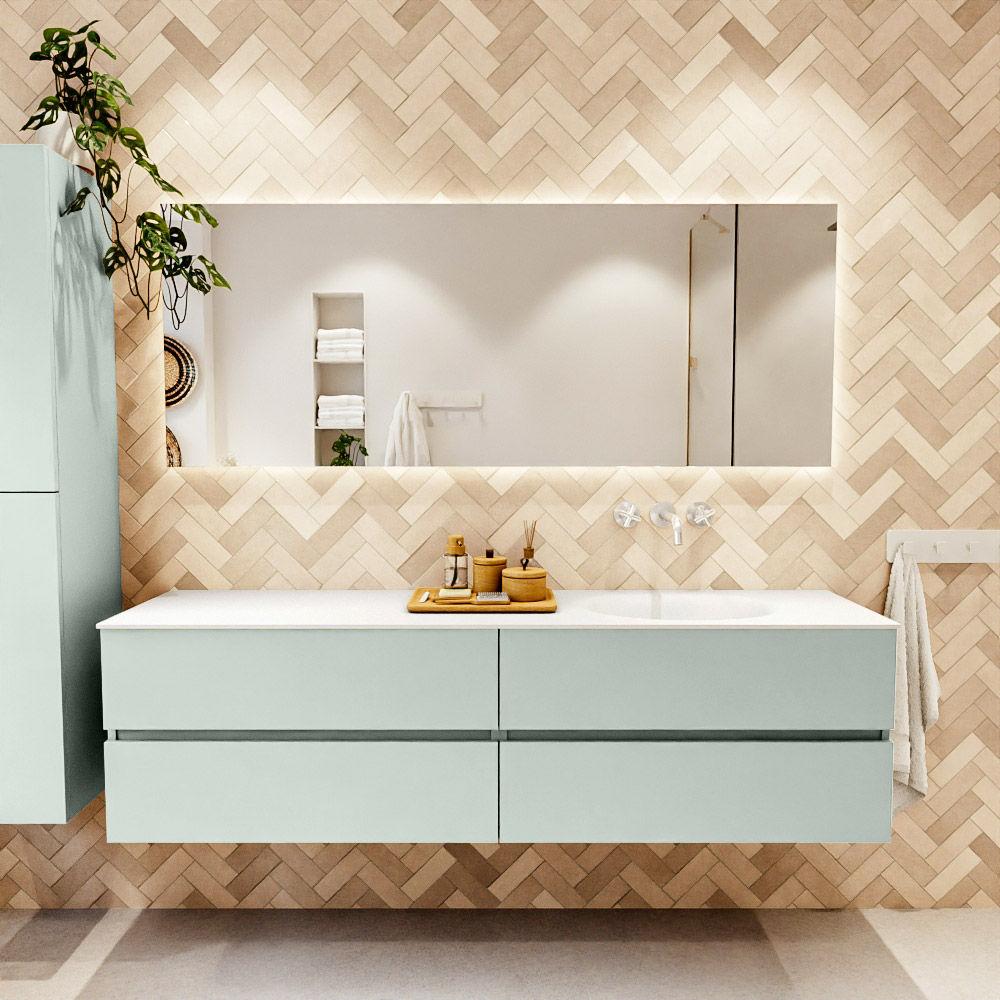 MONDIAZ VICA 180cm mueble de baño Greey 4 cajones. Lavabo MOON Derecho sin orificio color Talc con espejo LED. 2 MONDIAZ VICA 180cm mueble de baño Greey 4 cajones. Lavabo MOON Derecho sin orificio color Talc con espejo LED. - Imagen 2