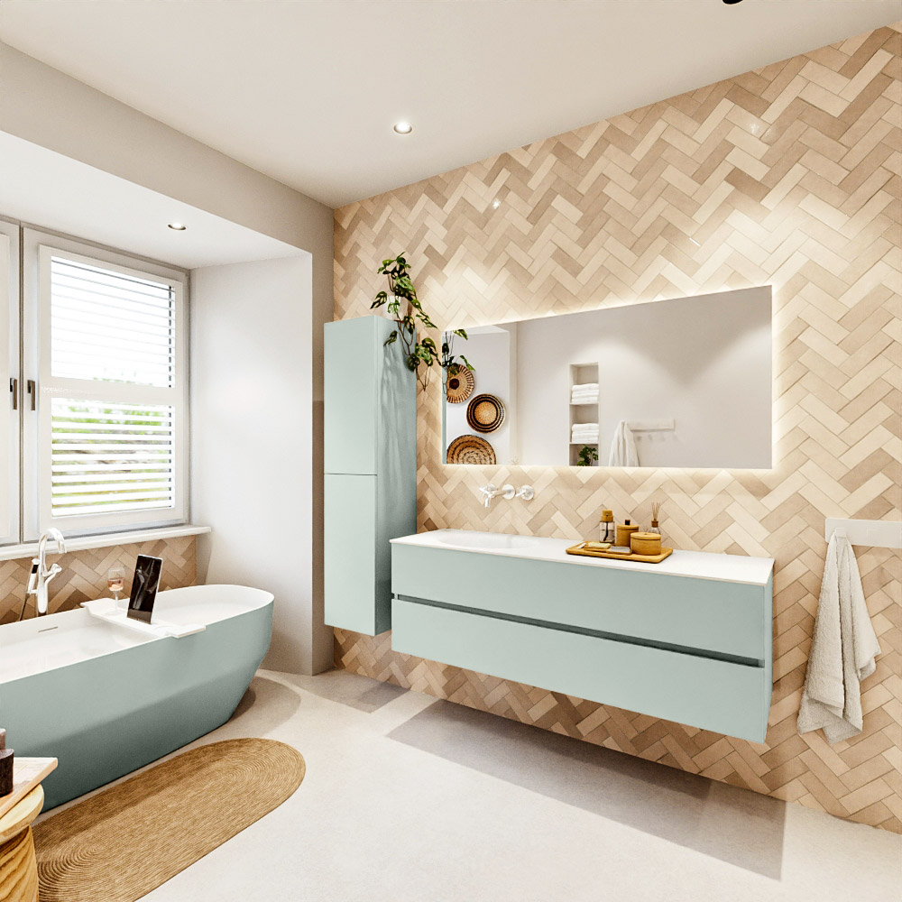 MONDIAZ VICA 150cm mueble de baño Greey 2 cajones. Lavabo MOON Izquierda sin orificio color Talc con espejo LED. 4 MONDIAZ VICA 150cm mueble de baño Greey 2 cajones. Lavabo MOON Izquierda sin orificio color Talc con espejo LED. - Imagen 4