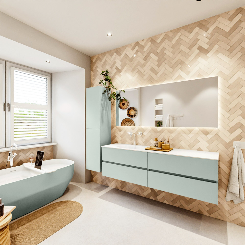 MONDIAZ VICA 170cm mueble de baño Greey 4 cajones. Lavabo MOON Izquierda 1 orificio color Talc con espejo LED. 4 MONDIAZ VICA 170cm mueble de baño Greey 4 cajones. Lavabo MOON Izquierda 1 orificio color Talc con espejo LED. - Imagen 4