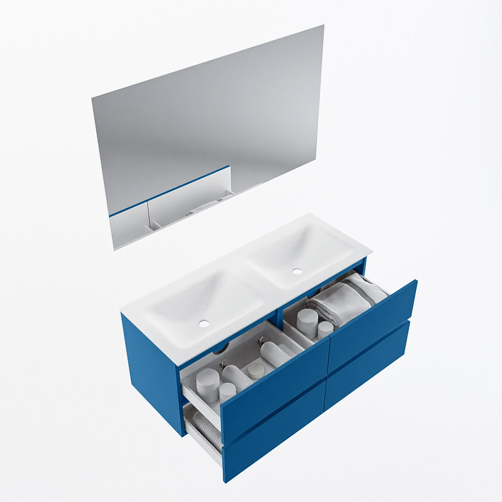 MONDIAZ VICA 120cm mueble de baño Jeans 4 cajones. Lavabo CLOUD Doble 2 orificios color Talc con espejo LED. 7 MONDIAZ VICA 120cm mueble de baño Jeans 4 cajones. Lavabo CLOUD Doble 2 orificios color Talc con espejo LED. - Imagen 7
