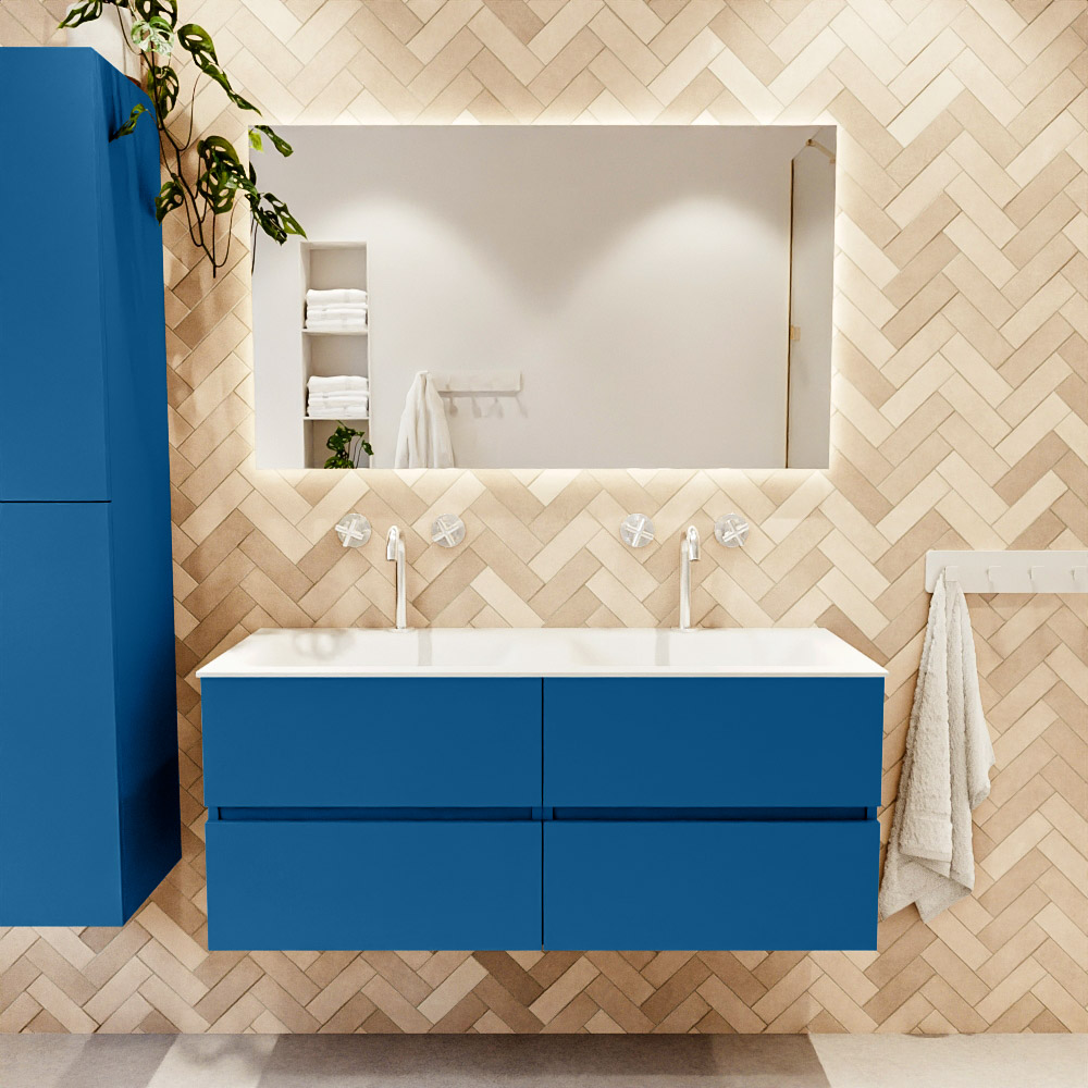 MONDIAZ VICA 120cm mueble de baño Jeans 4 cajones. Lavabo CLOUD Doble 2 orificios color Talc con espejo LED. 2 MONDIAZ VICA 120cm mueble de baño Jeans 4 cajones. Lavabo CLOUD Doble 2 orificios color Talc con espejo LED. - Imagen 2