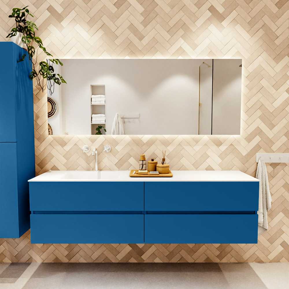 MONDIAZ VICA 180cm mueble de baño Jeans 4 cajones. Lavabo CLOUD Izquierda 1 orificio color Talc con espejo LED. 2 MONDIAZ VICA 180cm mueble de baño Jeans 4 cajones. Lavabo CLOUD Izquierda 1 orificio color Talc con espejo LED. - Imagen 2