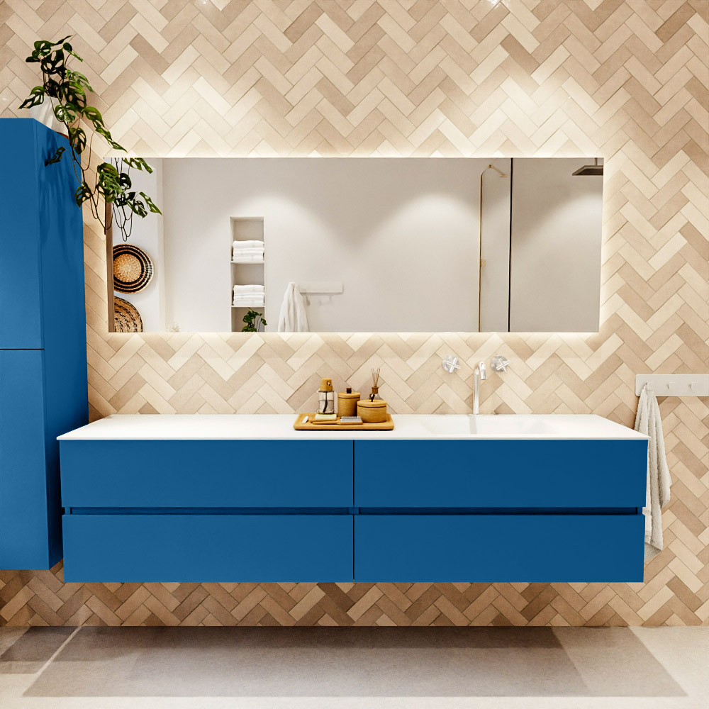 MONDIAZ VICA 200cm mueble de baño Jeans 4 cajones. Lavabo CLOUD Derecho 1 orificio color Talc con espejo LED. 2 MONDIAZ VICA 200cm mueble de baño Jeans 4 cajones. Lavabo CLOUD Derecho 1 orificio color Talc con espejo LED. - Imagen 2