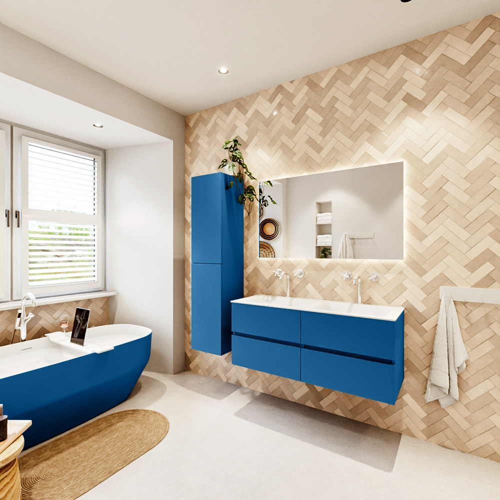 MONDIAZ VICA 120cm mueble de baño Jeans 4 cajones. Lavabo CLOUD Doble 2 orificios color Talc con espejo LED. 4 MONDIAZ VICA 120cm mueble de baño Jeans 4 cajones. Lavabo CLOUD Doble 2 orificios color Talc con espejo LED. - Imagen 4