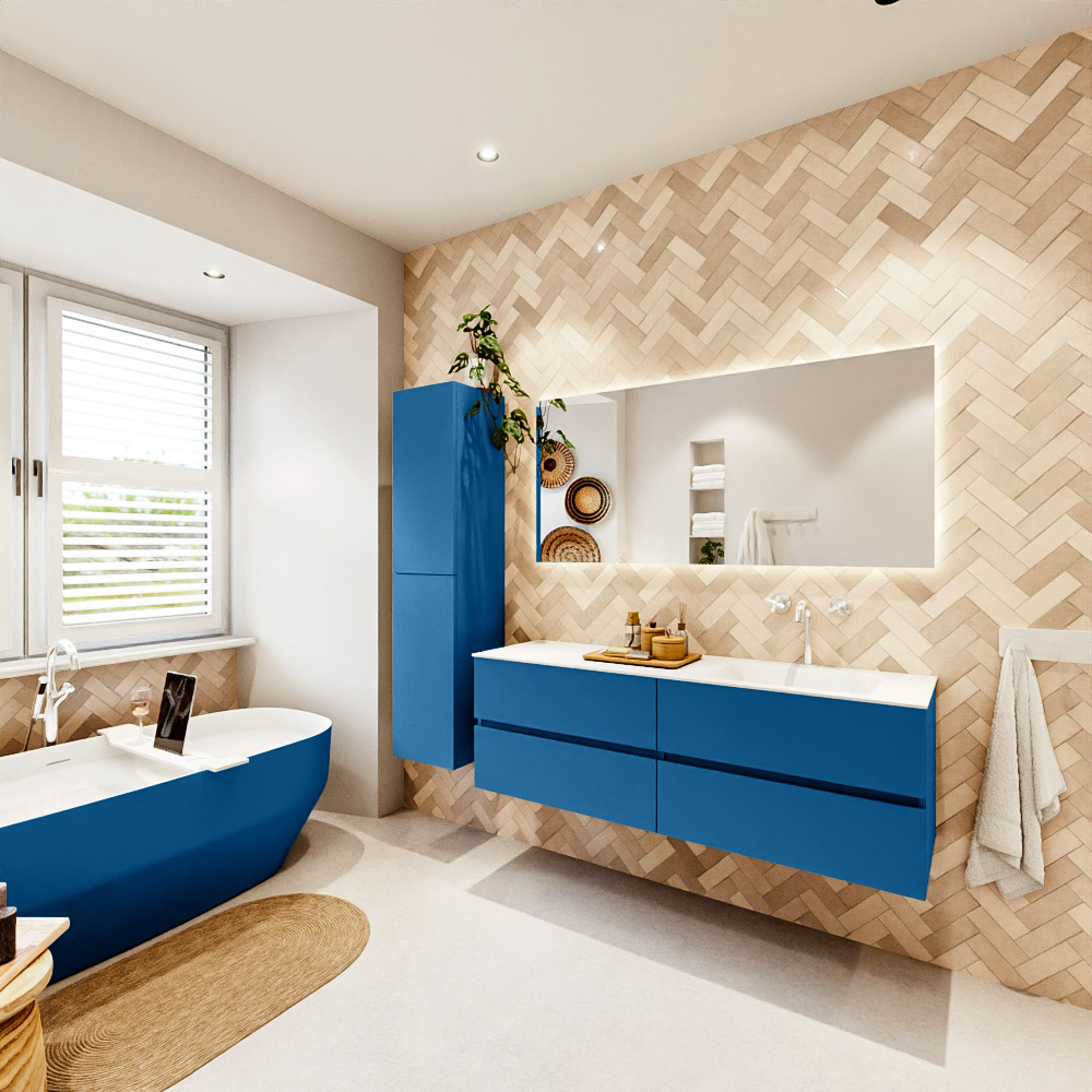 MONDIAZ VICA 150cm mueble de baño Jeans 4 cajones. Lavabo CLOUD Derecho 1 orificio color Talc con espejo LED. 4 MONDIAZ VICA 150cm mueble de baño Jeans 4 cajones. Lavabo CLOUD Derecho 1 orificio color Talc con espejo LED. - Imagen 4