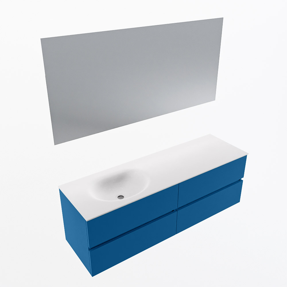 MONDIAZ VICA 150cm mueble de baño Jeans 4 cajones. Lavabo MOON Izquierda sin orificio color Talc con espejo LED. 6 MONDIAZ VICA 150cm mueble de baño Jeans 4 cajones. Lavabo MOON Izquierda sin orificio color Talc con espejo LED. - Imagen 6