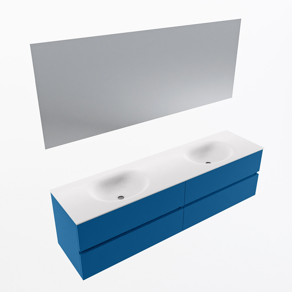 MONDIAZ VICA 180cm mueble de baño Jeans 4 cajones. Lavabo MOON Doble sin orificio color Talc con espejo LED. 6 MONDIAZ VICA 180cm mueble de baño Jeans 4 cajones. Lavabo MOON Doble sin orificio color Talc con espejo LED. - Imagen 6