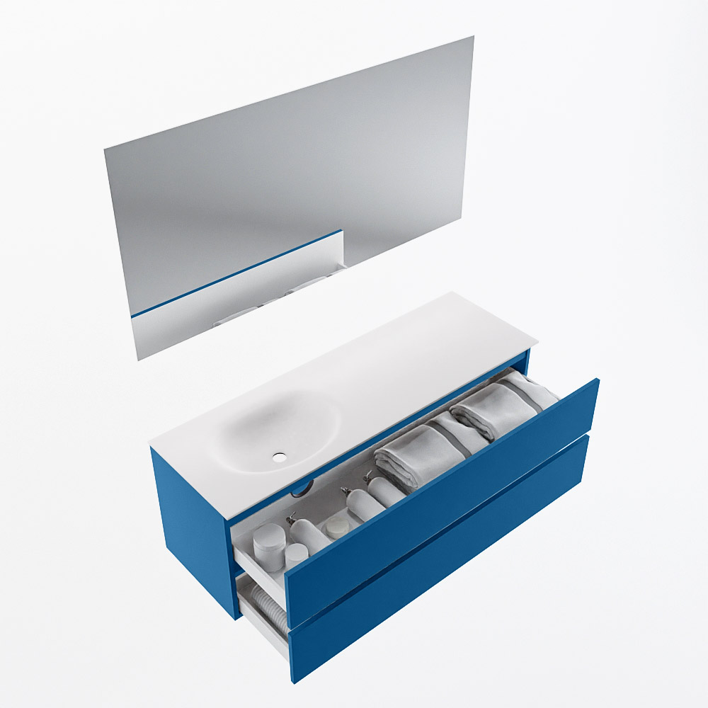 MONDIAZ VICA 140cm mueble de baño Jeans 2 cajones. Lavabo MOON Izquierda sin orificio color Talc con espejo LED. 7 MONDIAZ VICA 140cm mueble de baño Jeans 2 cajones. Lavabo MOON Izquierda sin orificio color Talc con espejo LED. - Imagen 7