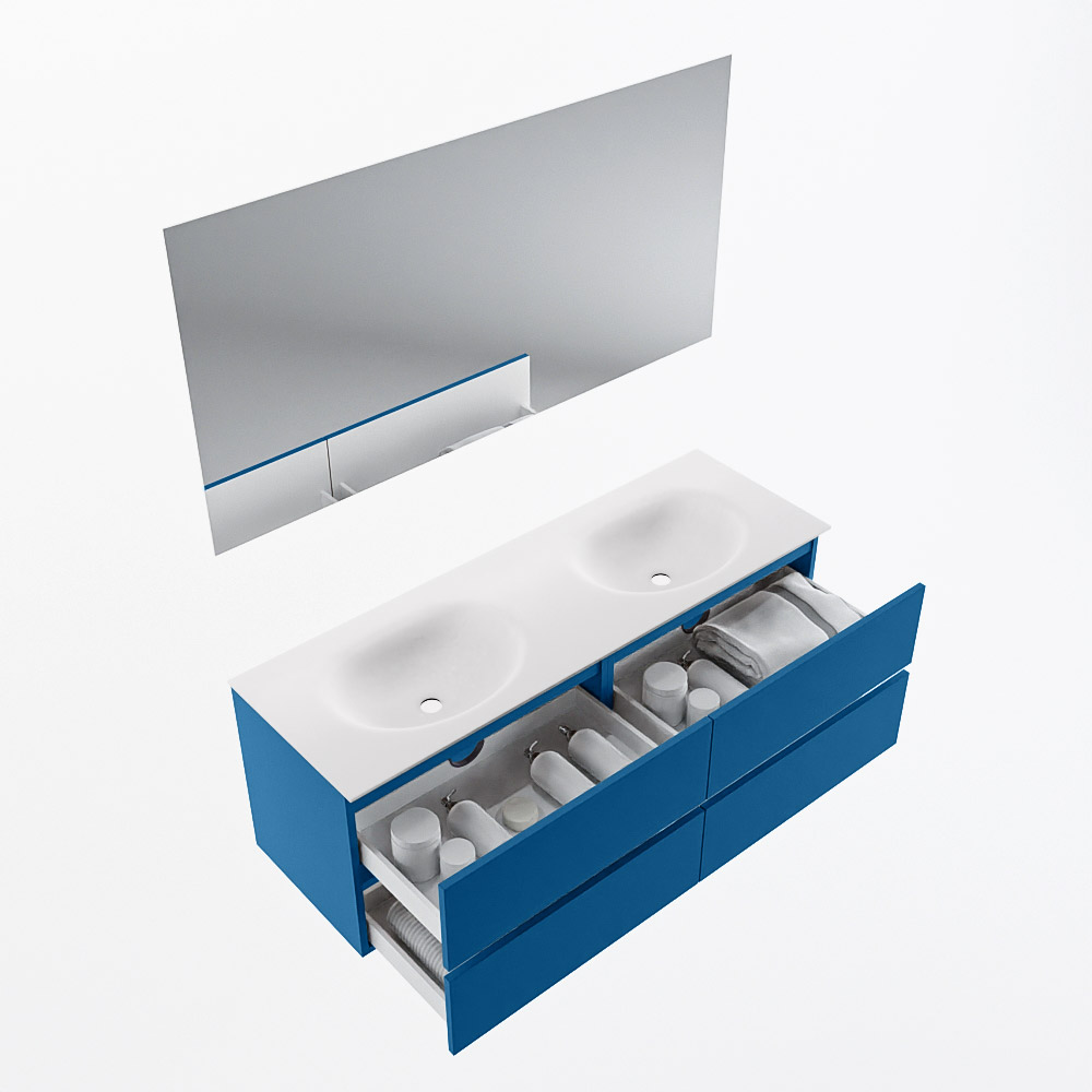 MONDIAZ VICA 140cm mueble de baño Jeans 4 cajones. Lavabo MOON Doble 2 orificios color Talc con espejo LED. 7 MONDIAZ VICA 140cm mueble de baño Jeans 4 cajones. Lavabo MOON Doble 2 orificios color Talc con espejo LED. - Imagen 7