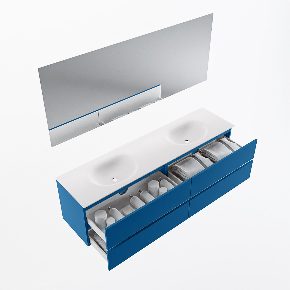 MONDIAZ VICA 180cm mueble de baño Jeans 4 cajones. Lavabo MOON Doble 2 orificios color Talc con espejo LED. 7 MONDIAZ VICA 180cm mueble de baño Jeans 4 cajones. Lavabo MOON Doble 2 orificios color Talc con espejo LED. - Imagen 7