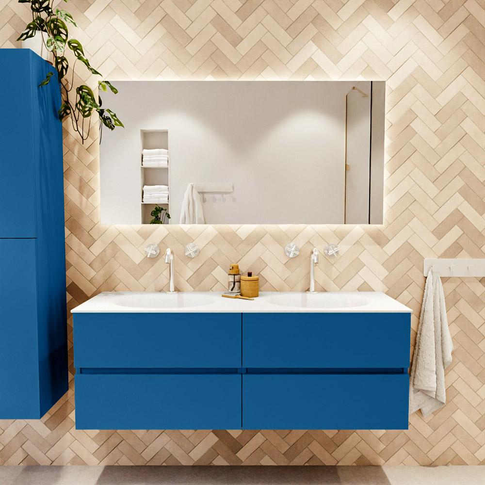 MONDIAZ VICA 140cm mueble de baño Jeans 4 cajones. Lavabo MOON Doble 2 orificios color Talc con espejo LED. 2 MONDIAZ VICA 140cm mueble de baño Jeans 4 cajones. Lavabo MOON Doble 2 orificios color Talc con espejo LED. - Imagen 2