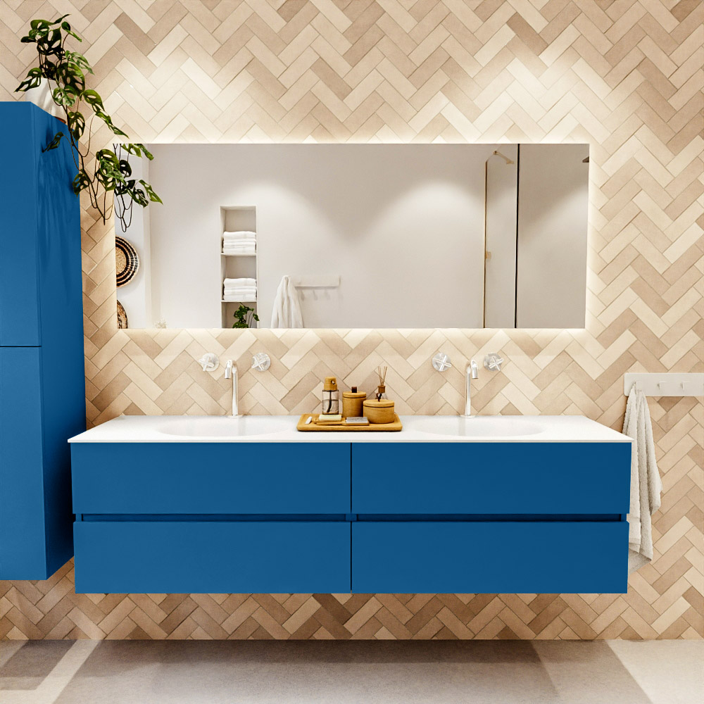 MONDIAZ VICA 180cm mueble de baño Jeans 4 cajones. Lavabo MOON Doble 2 orificios color Talc con espejo LED. 2 MONDIAZ VICA 180cm mueble de baño Jeans 4 cajones. Lavabo MOON Doble 2 orificios color Talc con espejo LED. - Imagen 2