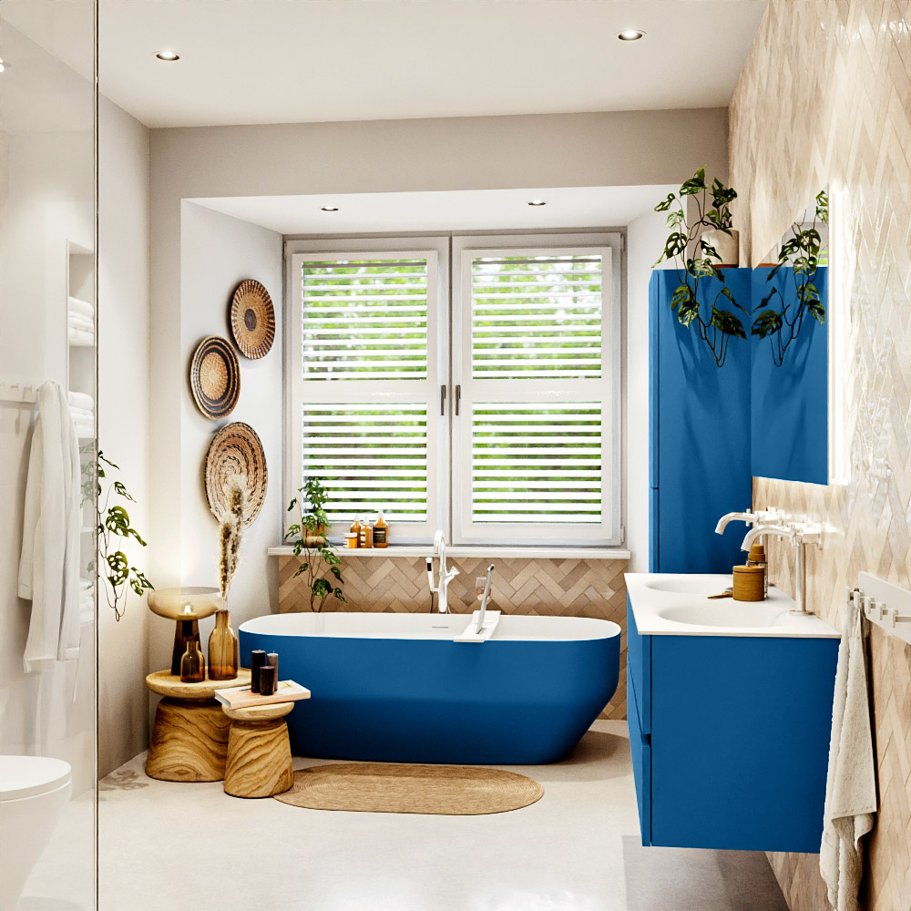 MONDIAZ VICA 130cm mueble de baño Jeans 2 cajones. Lavabo MOON Doble 2 orificios color Talc con espejo LED. 3 MONDIAZ VICA 130cm mueble de baño Jeans 2 cajones. Lavabo MOON Doble 2 orificios color Talc con espejo LED. - Imagen 3