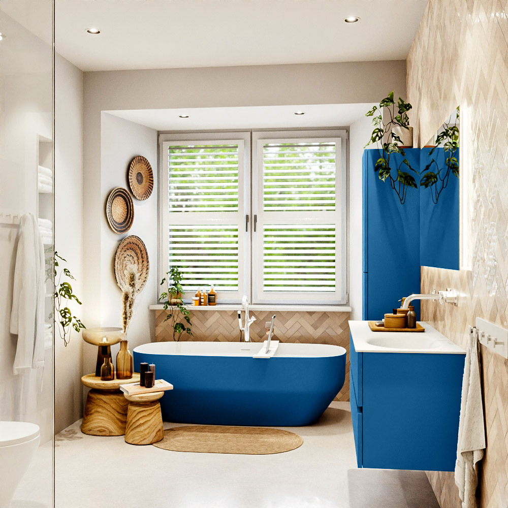 MONDIAZ VICA 120cm mueble de baño Jeans 4 cajones. Lavabo MOON Derecho sin orificio color Talc con espejo LED. 3 MONDIAZ VICA 120cm mueble de baño Jeans 4 cajones. Lavabo MOON Derecho sin orificio color Talc con espejo LED. - Imagen 3