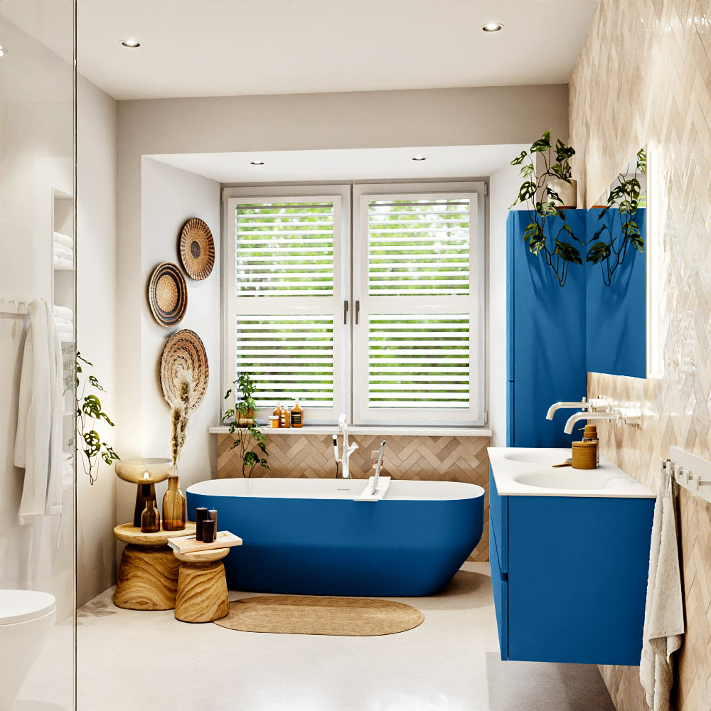 MONDIAZ VICA 130cm mueble de baño Jeans 4 cajones. Lavabo MOON Doble sin orificio color Talc con espejo LED. 3 MONDIAZ VICA 130cm mueble de baño Jeans 4 cajones. Lavabo MOON Doble sin orificio color Talc con espejo LED. - Imagen 3