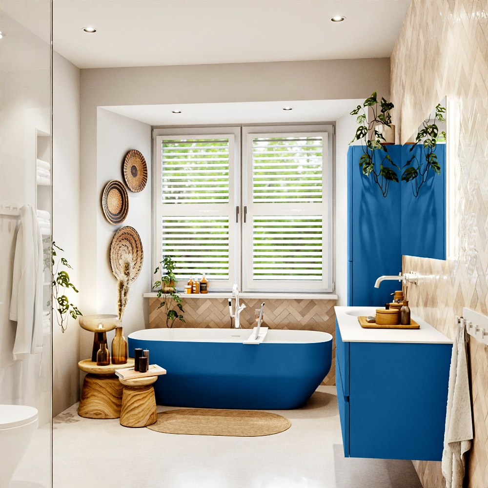 MONDIAZ VICA 140cm mueble de baño Jeans 4 cajones. Lavabo MOON Izquierda sin orificio color Talc con espejo LED. 3 MONDIAZ VICA 140cm mueble de baño Jeans 4 cajones. Lavabo MOON Izquierda sin orificio color Talc con espejo LED. - Imagen 3