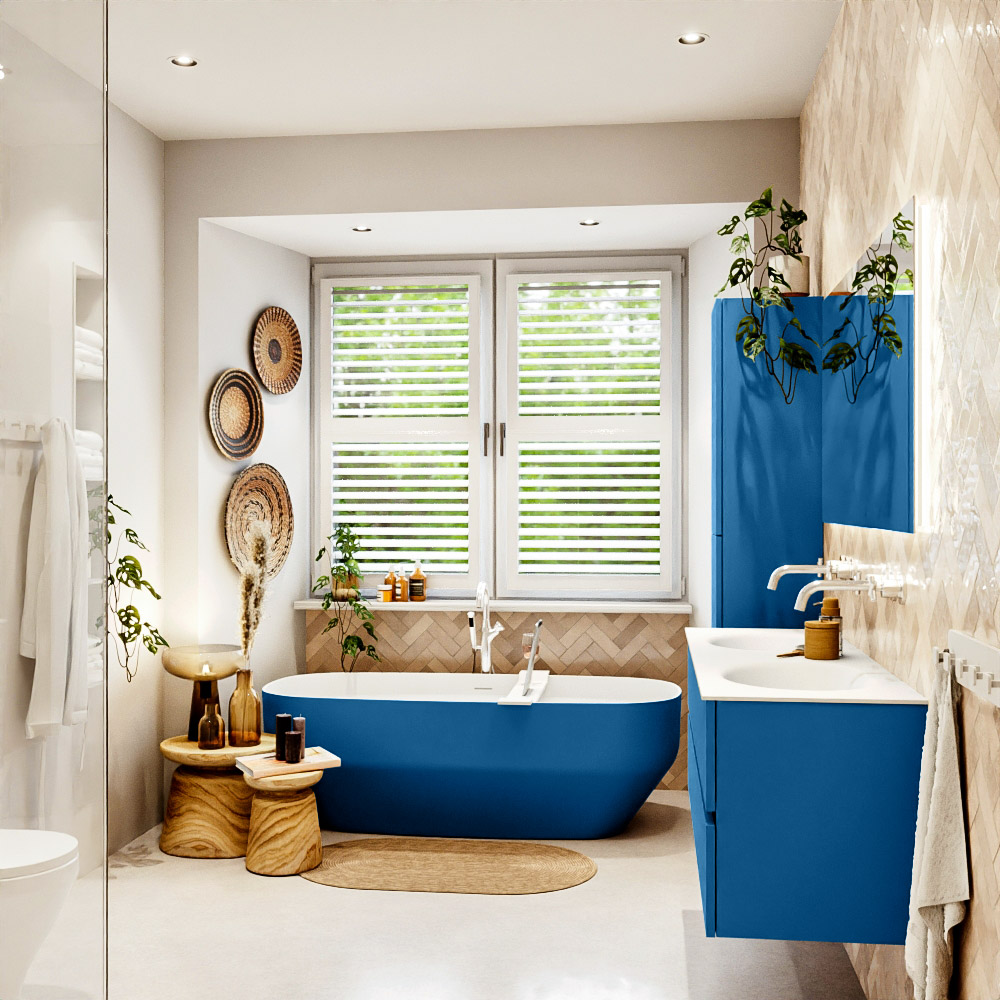 MONDIAZ VICA 140cm mueble de baño Jeans 4 cajones. Lavabo MOON Doble sin orificio color Talc con espejo LED. 3 MONDIAZ VICA 140cm mueble de baño Jeans 4 cajones. Lavabo MOON Doble sin orificio color Talc con espejo LED. - Imagen 3