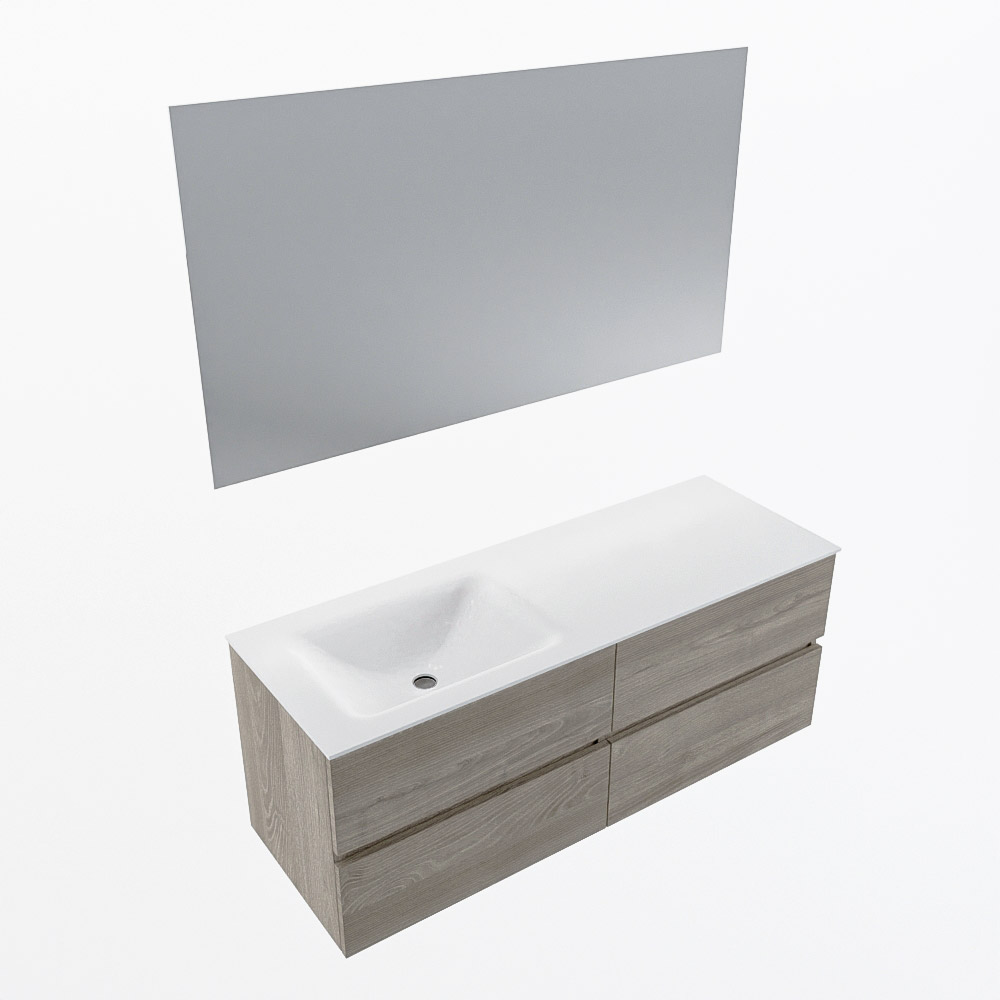 MONDIAZ VICA 130cm mueble de baño Light Brown Grey 4 cajones. Lavabo CLOUD Izquierda sin orificio color Talc con espejo LED. 5 MONDIAZ VICA 130cm mueble de baño Light Brown Grey 4 cajones. Lavabo CLOUD Izquierda sin orificio color Talc con espejo LED. - Imagen 6