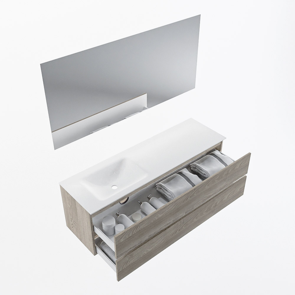 MONDIAZ VICA 150cm mueble de baño Light Brown Grey 2 cajones. Lavabo CLOUD Izquierda 1 orificio color Talc con espejo LED. 7 MONDIAZ VICA 150cm mueble de baño Light Brown Grey 2 cajones. Lavabo CLOUD Izquierda 1 orificio color Talc con espejo LED. - Imagen 7