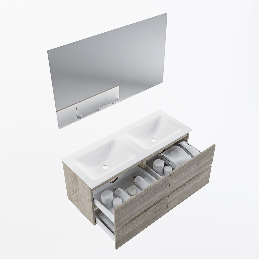 MONDIAZ VICA 120cm mueble de baño Light Brown Grey 4 cajones. Lavabo CLOUD Doble sin orificio color Talc con espejo LED. 7 MONDIAZ VICA 120cm mueble de baño Light Brown Grey 4 cajones. Lavabo CLOUD Doble sin orificio color Talc con espejo LED. - Imagen 7