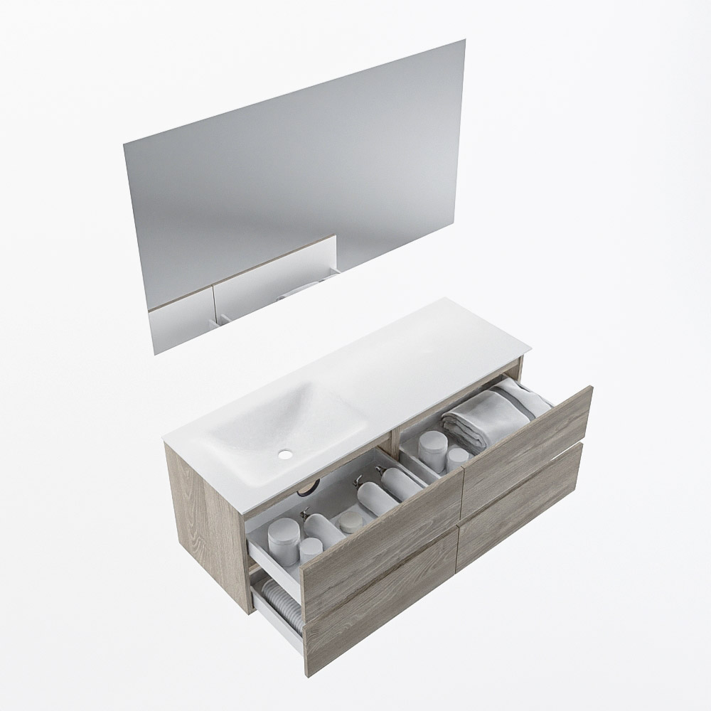 MONDIAZ VICA 130cm mueble de baño Light Brown Grey 4 cajones. Lavabo CLOUD Izquierda sin orificio color Talc con espejo LED. 6 MONDIAZ VICA 130cm mueble de baño Light Brown Grey 4 cajones. Lavabo CLOUD Izquierda sin orificio color Talc con espejo LED. - Imagen 7