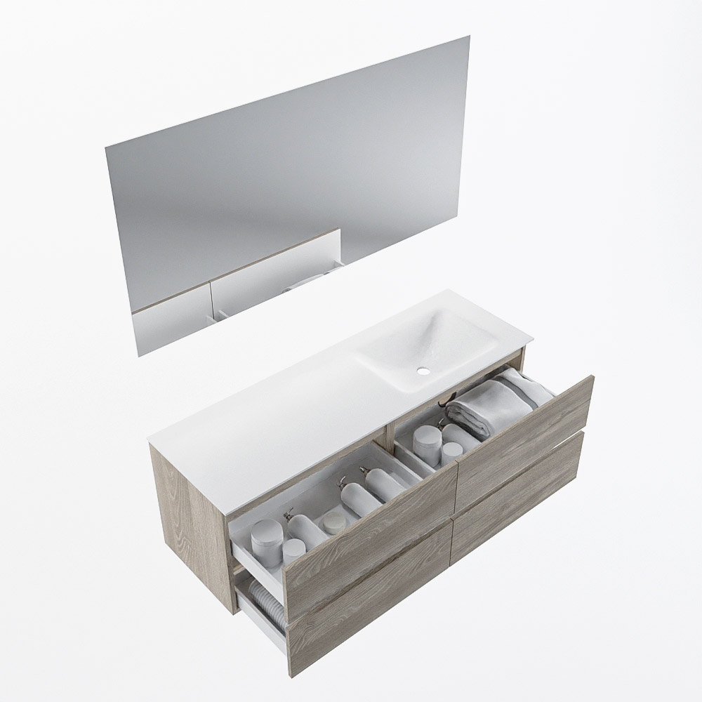 MONDIAZ VICA 140cm mueble de baño Light Brown Grey 4 cajones. Lavabo CLOUD Derecho sin orificio color Talc con espejo LED. 7 MONDIAZ VICA 140cm mueble de baño Light Brown Grey 4 cajones. Lavabo CLOUD Derecho sin orificio color Talc con espejo LED. - Imagen 7