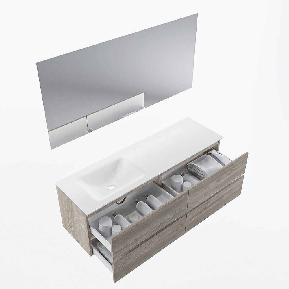 MONDIAZ VICA 150cm mueble de baño Light Brown Grey 4 cajones. Lavabo CLOUD Izquierda sin orificio color Talc con espejo LED. 7 MONDIAZ VICA 150cm mueble de baño Light Brown Grey 4 cajones. Lavabo CLOUD Izquierda sin orificio color Talc con espejo LED. - Imagen 7