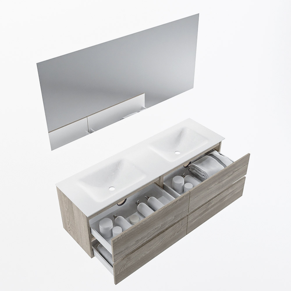 MONDIAZ VICA 150cm mueble de baño Light Brown Grey 4 cajones. Lavabo CLOUD Doble sin orificio color Talc con espejo LED. 7 MONDIAZ VICA 150cm mueble de baño Light Brown Grey 4 cajones. Lavabo CLOUD Doble sin orificio color Talc con espejo LED. - Imagen 7