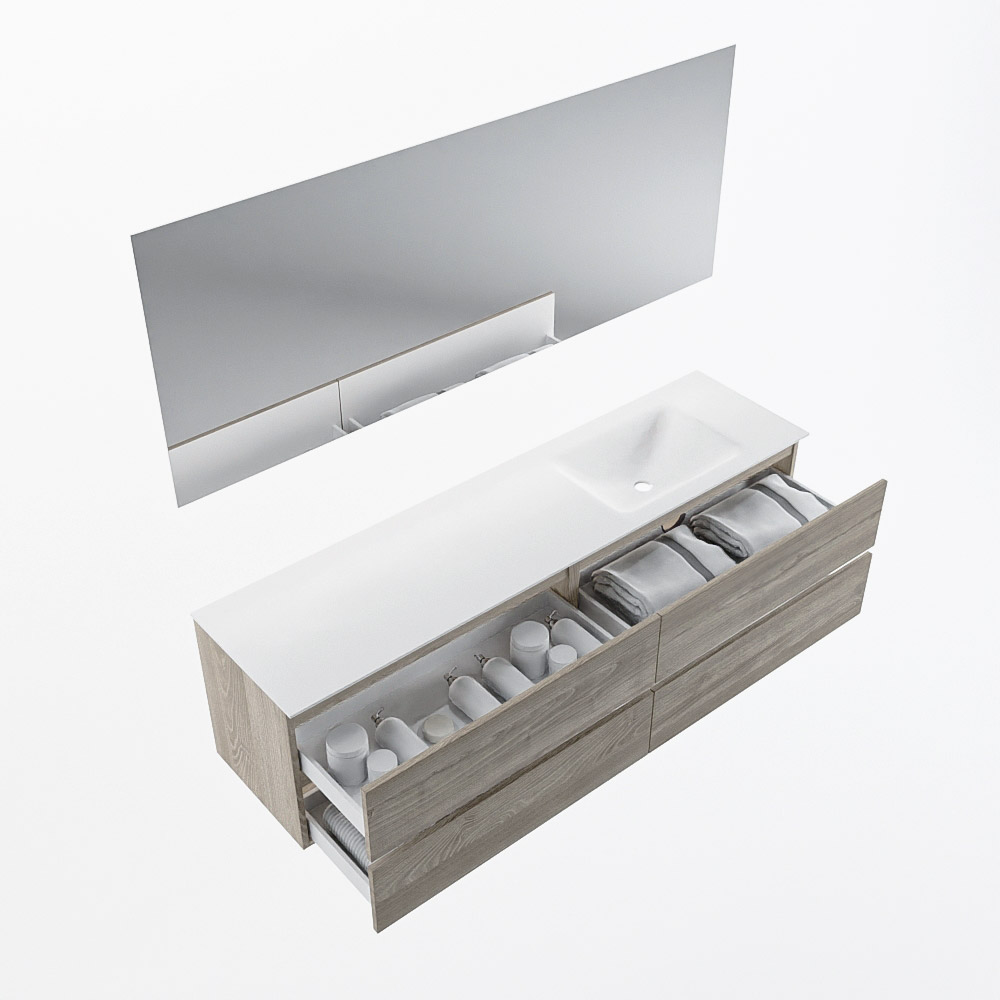 MONDIAZ VICA 180cm mueble de baño Light Brown Grey 4 cajones. Lavabo CLOUD Derecho 1 orificio color Talc con espejo LED. 7 MONDIAZ VICA 180cm mueble de baño Light Brown Grey 4 cajones. Lavabo CLOUD Derecho 1 orificio color Talc con espejo LED. - Imagen 7