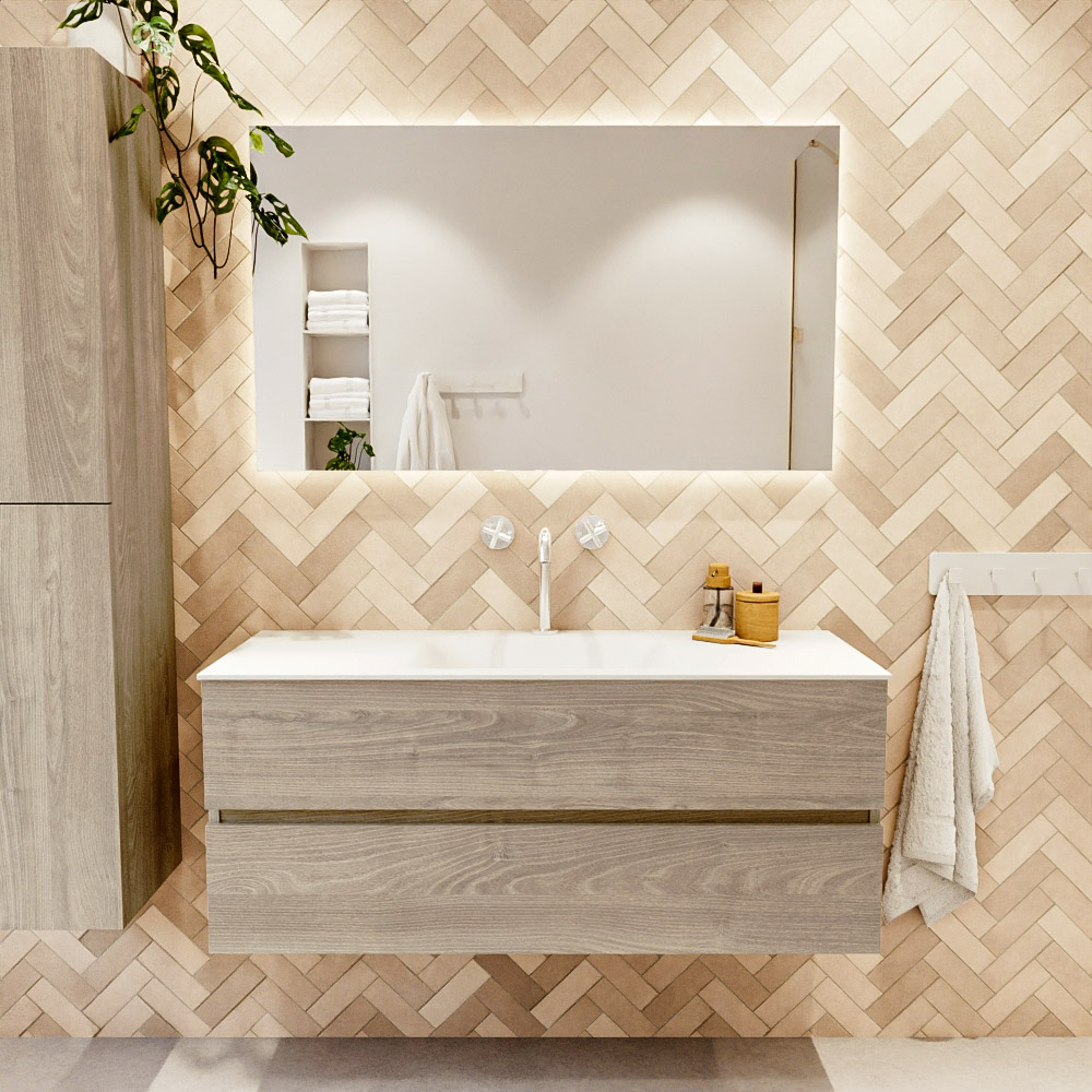 MONDIAZ VICA 120cm mueble de baño Light Brown Grey 2 cajones. Lavabo CLOUD Centro 1 orificio color Talc con espejo LED. 2 MONDIAZ VICA 120cm mueble de baño Light Brown Grey 2 cajones. Lavabo CLOUD Centro 1 orificio color Talc con espejo LED. - Imagen 2