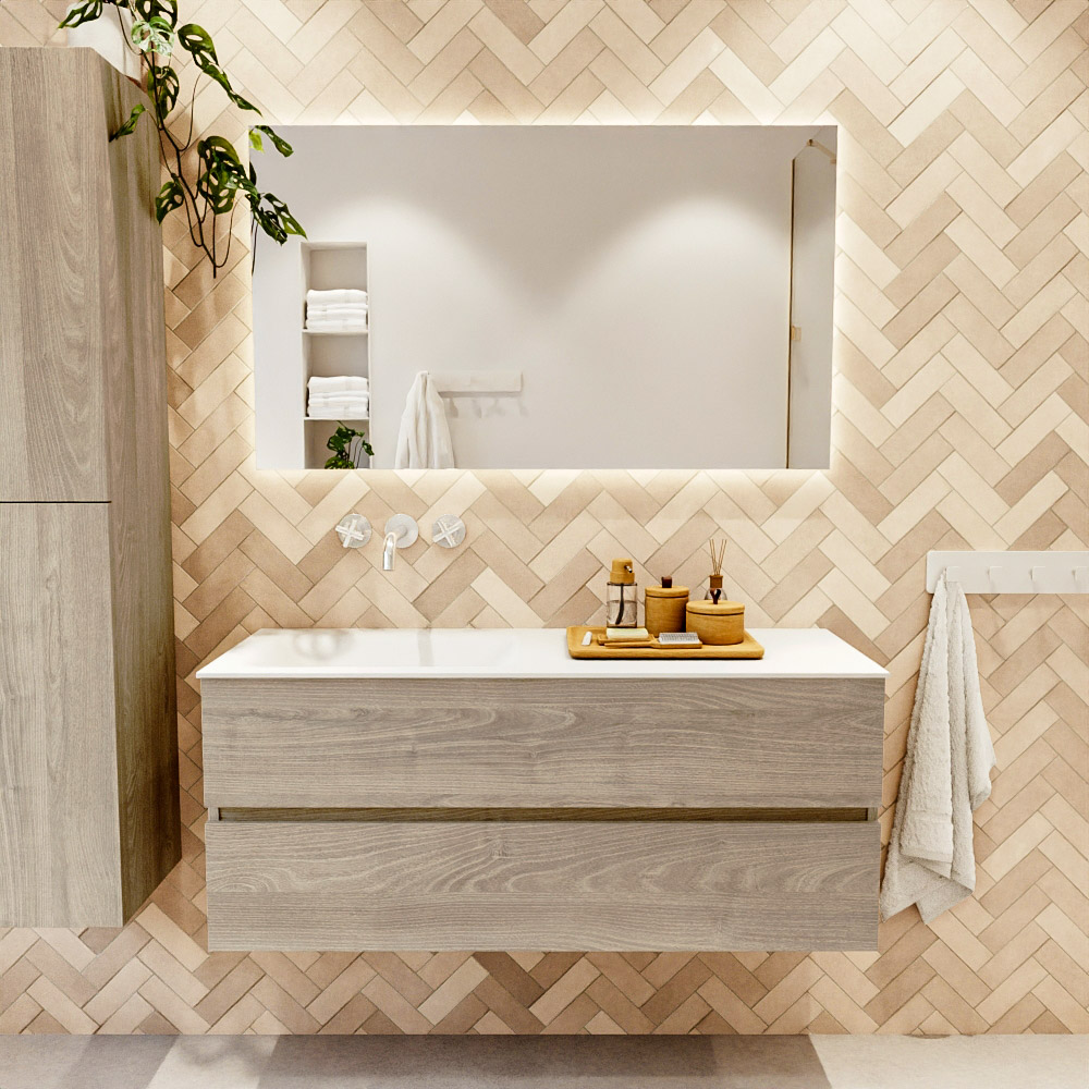 MONDIAZ VICA 120cm mueble de baño Light Brown Grey 2 cajones. Lavabo CLOUD Izquierda sin orificio color Talc con espejo LED. 2 MONDIAZ VICA 120cm mueble de baño Light Brown Grey 2 cajones. Lavabo CLOUD Izquierda sin orificio color Talc con espejo LED. - Imagen 2