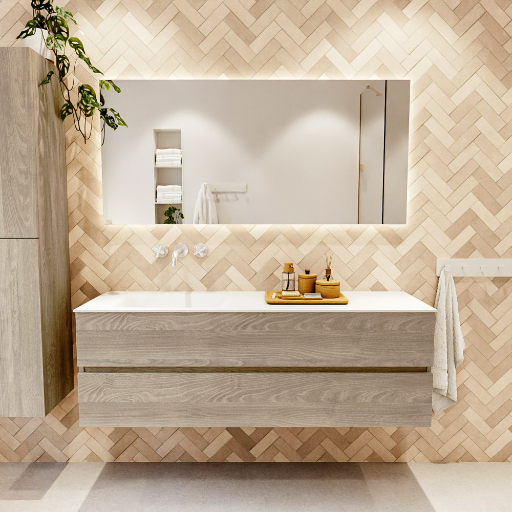 MONDIAZ VICA 150cm mueble de baño Light Brown Grey 2 cajones. Lavabo CLOUD Izquierda sin orificio color Talc con espejo LED. 2 MONDIAZ VICA 150cm mueble de baño Light Brown Grey 2 cajones. Lavabo CLOUD Izquierda sin orificio color Talc con espejo LED. - Imagen 2