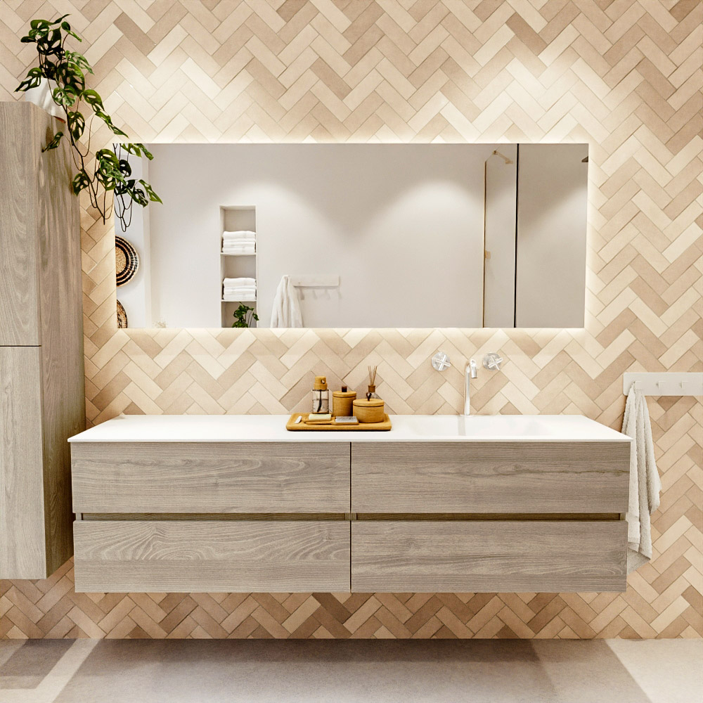 MONDIAZ VICA 180cm mueble de baño Light Brown Grey 4 cajones. Lavabo CLOUD Derecho 1 orificio color Talc con espejo LED. 2 MONDIAZ VICA 180cm mueble de baño Light Brown Grey 4 cajones. Lavabo CLOUD Derecho 1 orificio color Talc con espejo LED. - Imagen 2