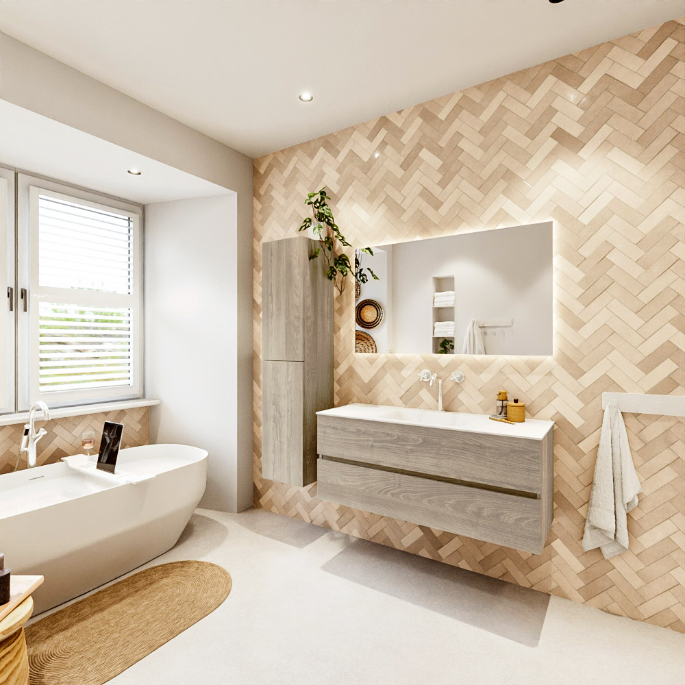 MONDIAZ VICA 120cm mueble de baño Light Brown Grey 2 cajones. Lavabo CLOUD Centro 1 orificio color Talc con espejo LED. 4 MONDIAZ VICA 120cm mueble de baño Light Brown Grey 2 cajones. Lavabo CLOUD Centro 1 orificio color Talc con espejo LED. - Imagen 4
