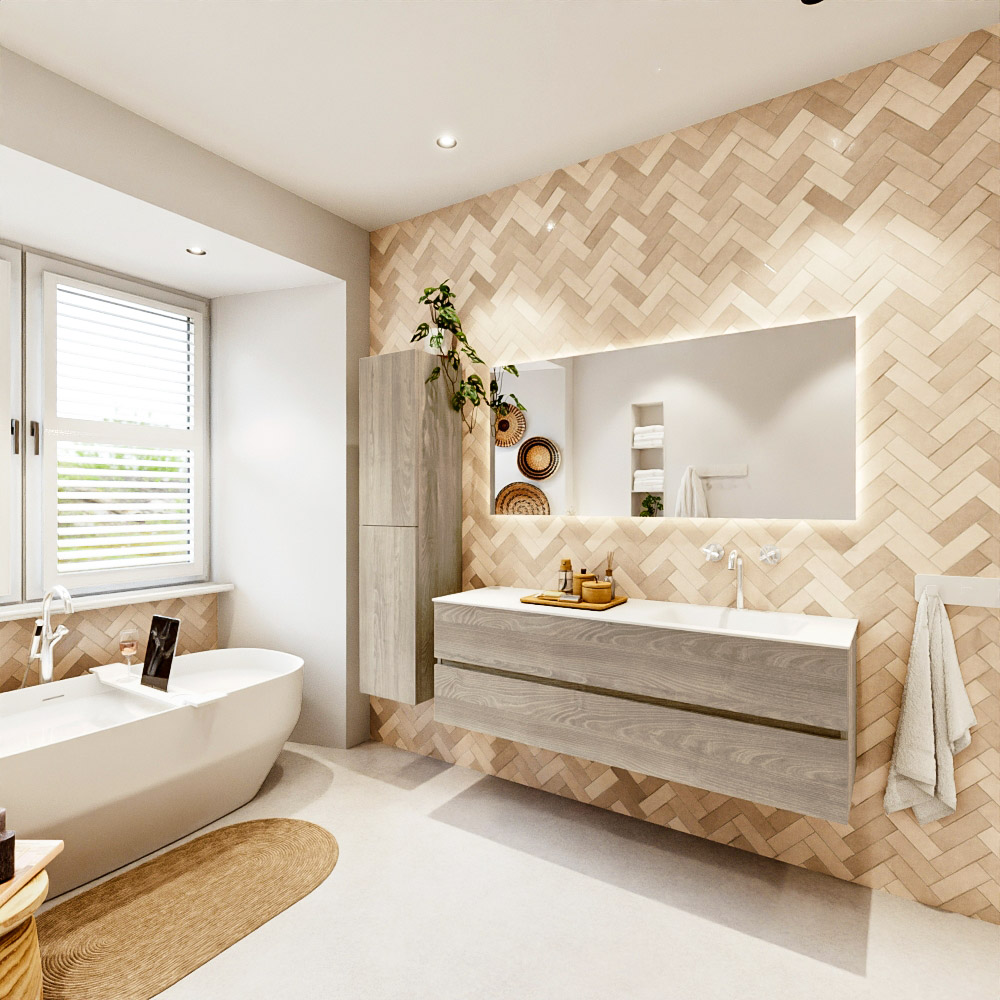 MONDIAZ VICA 150cm mueble de baño Light Brown Grey 2 cajones. Lavabo CLOUD Derecho 1 orificio color Talc con espejo LED. 4 MONDIAZ VICA 150cm mueble de baño Light Brown Grey 2 cajones. Lavabo CLOUD Derecho 1 orificio color Talc con espejo LED. - Imagen 4