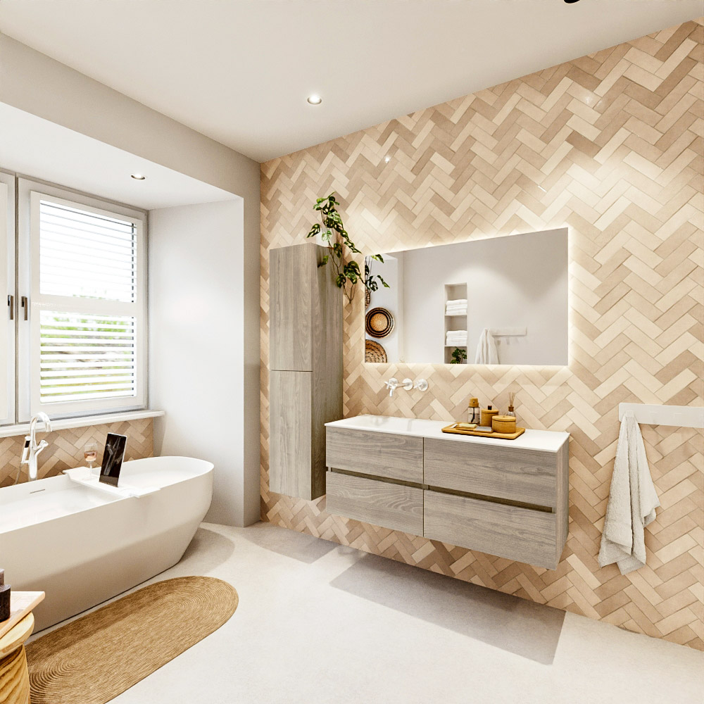 MONDIAZ VICA 120cm mueble de baño Light Brown Grey 4 cajones. Lavabo CLOUD Izquierda sin orificio color Talc con espejo LED. 4 MONDIAZ VICA 120cm mueble de baño Light Brown Grey 4 cajones. Lavabo CLOUD Izquierda sin orificio color Talc con espejo LED. - Imagen 4