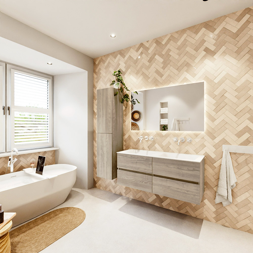 MONDIAZ VICA 120cm mueble de baño Light Brown Grey 4 cajones. Lavabo CLOUD Doble sin orificio color Talc con espejo LED. 4 MONDIAZ VICA 120cm mueble de baño Light Brown Grey 4 cajones. Lavabo CLOUD Doble sin orificio color Talc con espejo LED. - Imagen 4