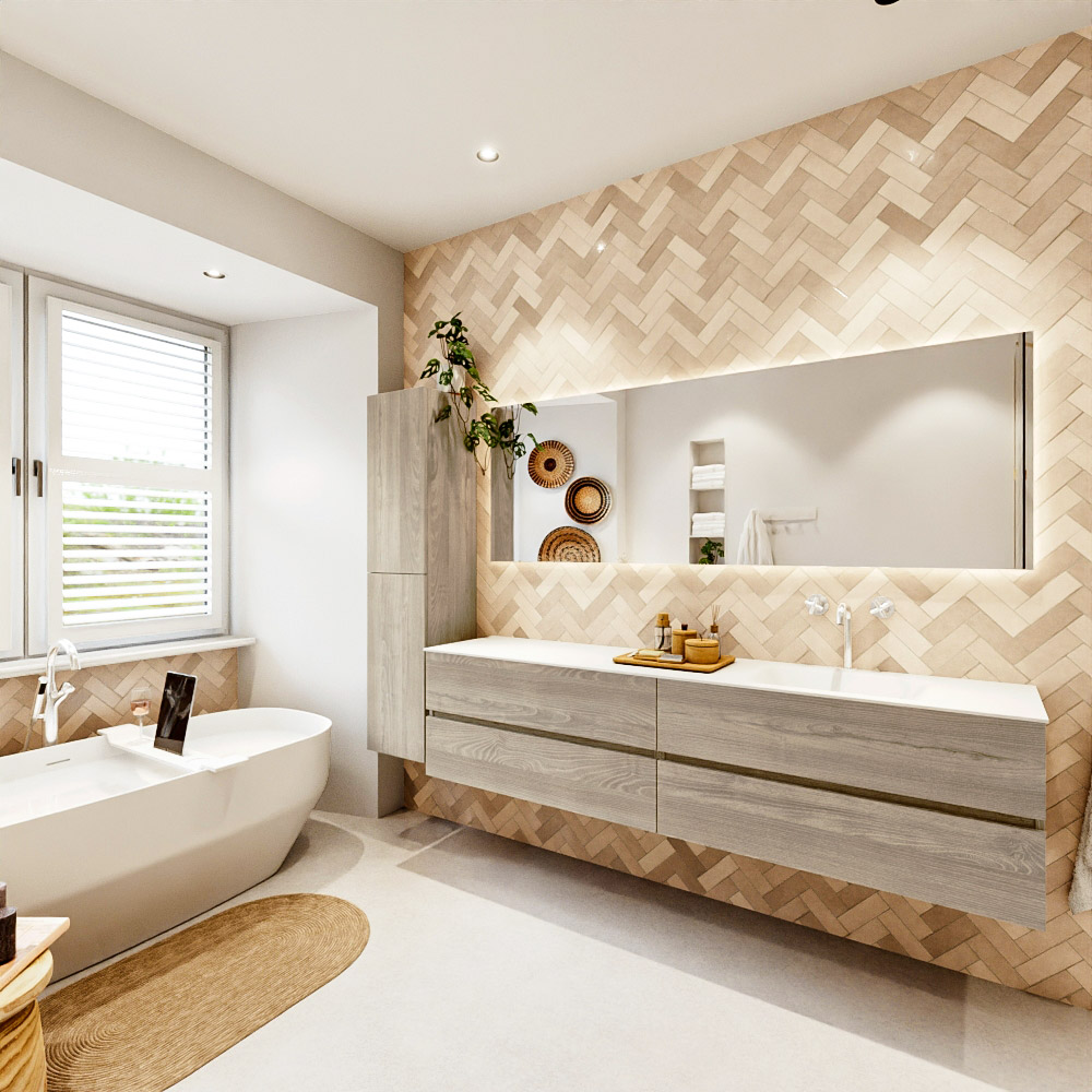 MONDIAZ VICA 200cm mueble de baño Light Brown Grey 4 cajones. Lavabo CLOUD Derecho 1 orificio color Talc con espejo LED. 4 MONDIAZ VICA 200cm mueble de baño Light Brown Grey 4 cajones. Lavabo CLOUD Derecho 1 orificio color Talc con espejo LED. - Imagen 4