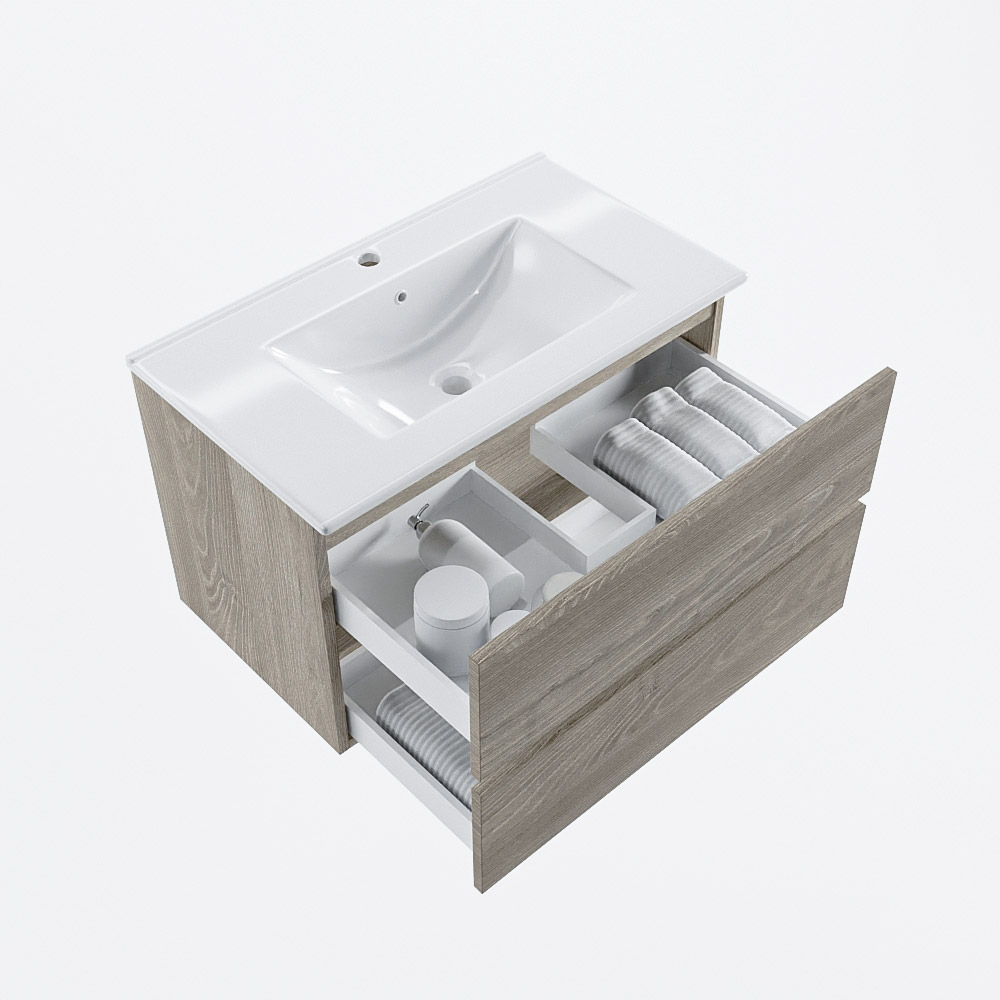 MONDIAZ VICA 80cm mueble de baño Light Brown Grey 2 cajones. Lavabo DENIA Centro 1 orificio, color Blanco brillo. 7 MONDIAZ VICA 80cm mueble de baño Light Brown Grey 2 cajones. Lavabo DENIA Centro 1 orificio, color Blanco brillo. - Imagen 7