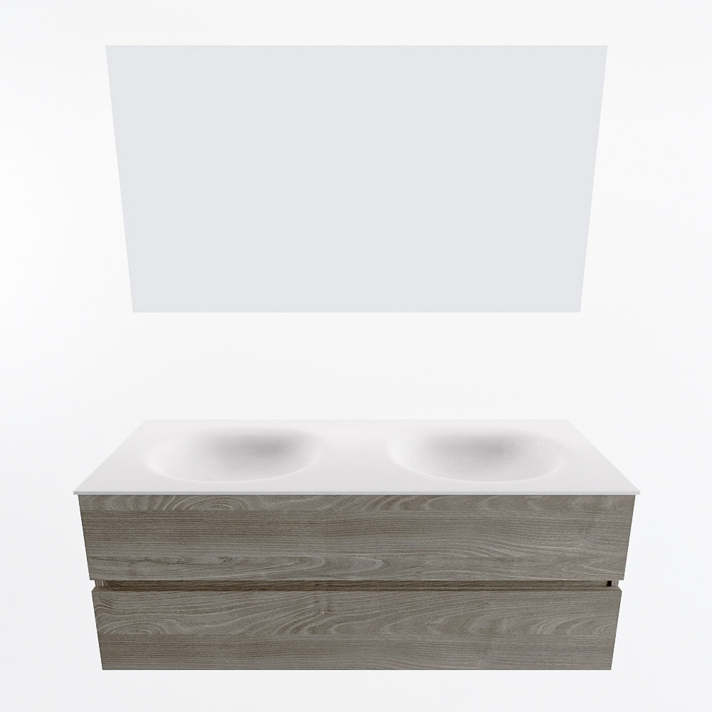 MONDIAZ VICA 130cm mueble de baño Light Brown Grey 2 cajones. Lavabo MOON Doble 2 orificios color Talc con espejo LED. 5 MONDIAZ VICA 130cm mueble de baño Light Brown Grey 2 cajones. Lavabo MOON Doble 2 orificios color Talc con espejo LED. - Imagen 5
