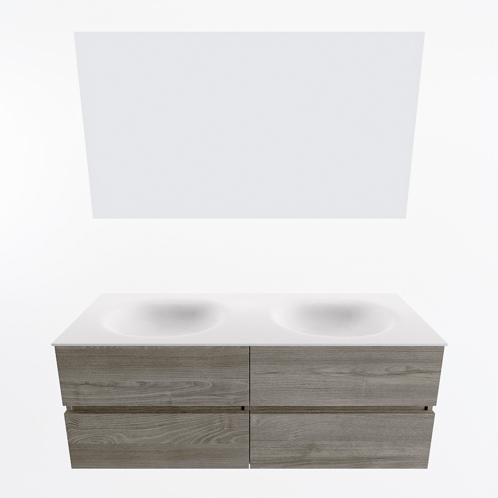 MONDIAZ VICA 130cm mueble de baño Light Brown Grey 4 cajones. Lavabo MOON Doble sin orificio color Talc con espejo LED. 5 MONDIAZ VICA 130cm mueble de baño Light Brown Grey 4 cajones. Lavabo MOON Doble sin orificio color Talc con espejo LED. - Imagen 5