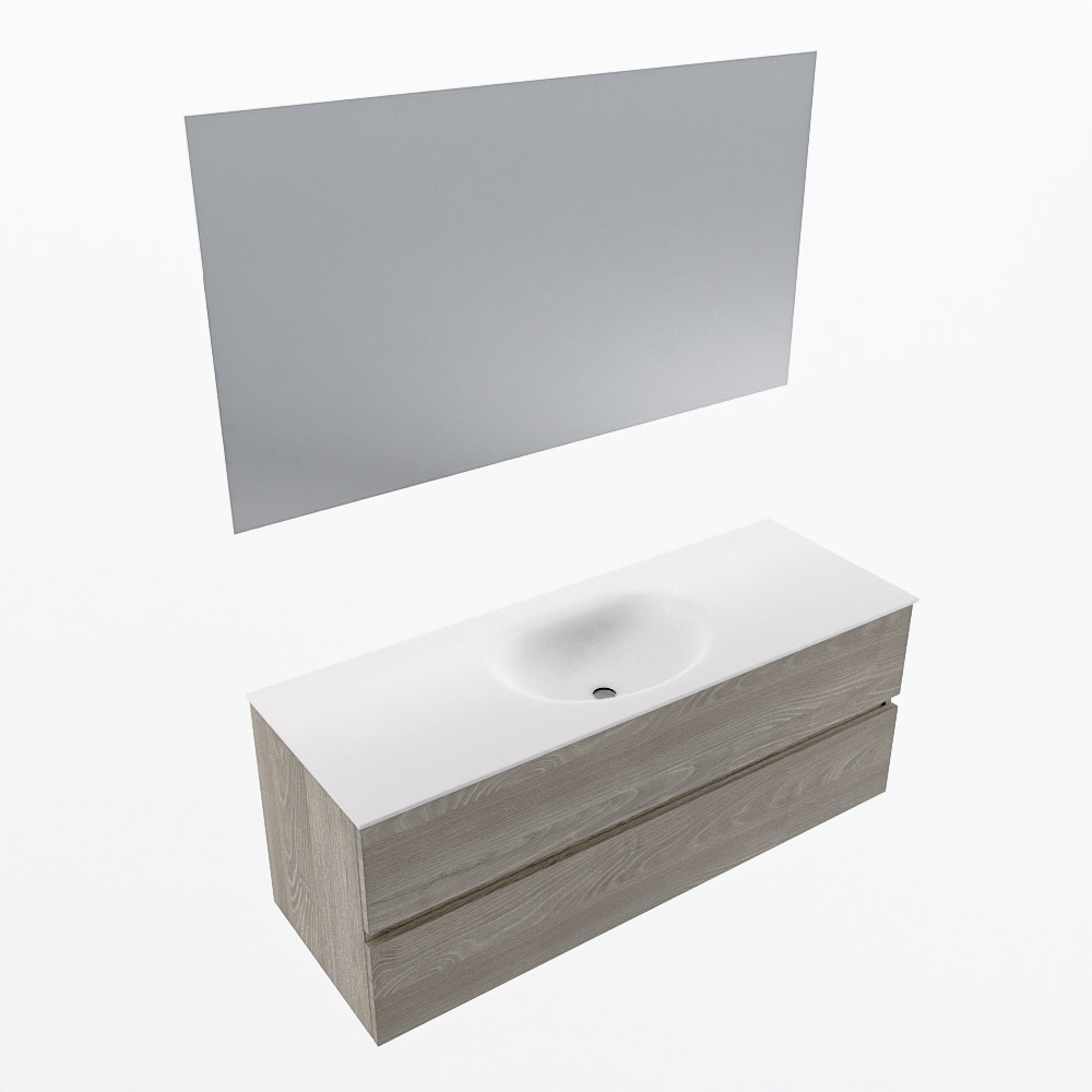 MONDIAZ VICA 130cm mueble de baño Light Brown Grey 2 cajones. Lavabo MOON Centro 1 orificio color Talc con espejo LED. 6 MONDIAZ VICA 130cm mueble de baño Light Brown Grey 2 cajones. Lavabo MOON Centro 1 orificio color Talc con espejo LED. - Imagen 6