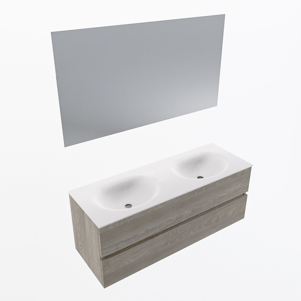 MONDIAZ VICA 130cm mueble de baño Light Brown Grey 2 cajones. Lavabo MOON Doble 2 orificios color Talc con espejo LED. 6 MONDIAZ VICA 130cm mueble de baño Light Brown Grey 2 cajones. Lavabo MOON Doble 2 orificios color Talc con espejo LED. - Imagen 6