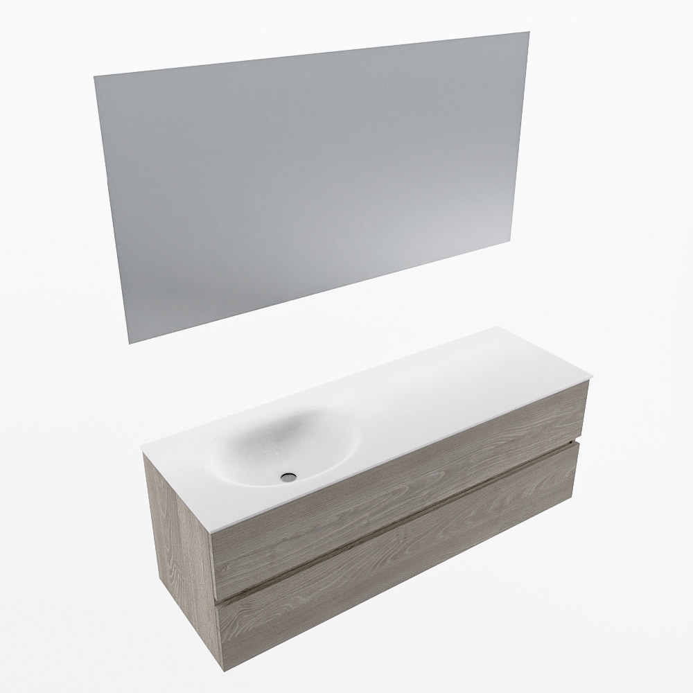 MONDIAZ VICA 140cm mueble de baño Light Brown Grey 2 cajones. Lavabo MOON Izquierda 1 orificio color Talc con espejo LED. 6 MONDIAZ VICA 140cm mueble de baño Light Brown Grey 2 cajones. Lavabo MOON Izquierda 1 orificio color Talc con espejo LED. - Imagen 6